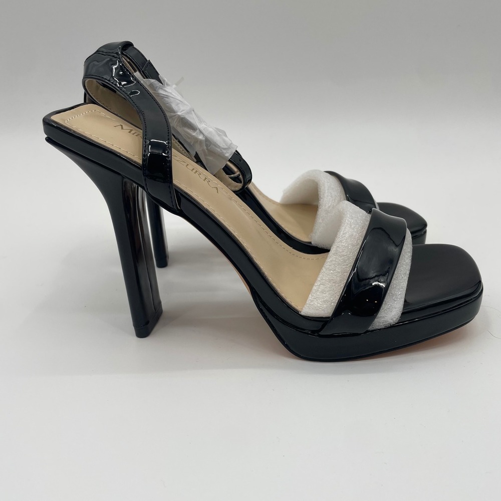 Miraazzurra Black Patent Platform‎ Chunky Heel Open Ankle Strap Womens Size 7.5